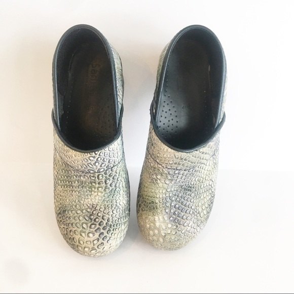 Sanita Reptile Embossed Clogs Green Leather Snakeskin Comfort Shoe Danish 40 - Picture 12 of 12